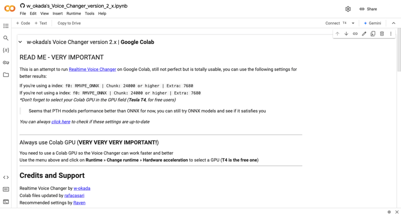 open w-okada Voice Changer on Google Colab