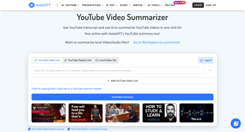 NoteGPT Youtube Summarizer