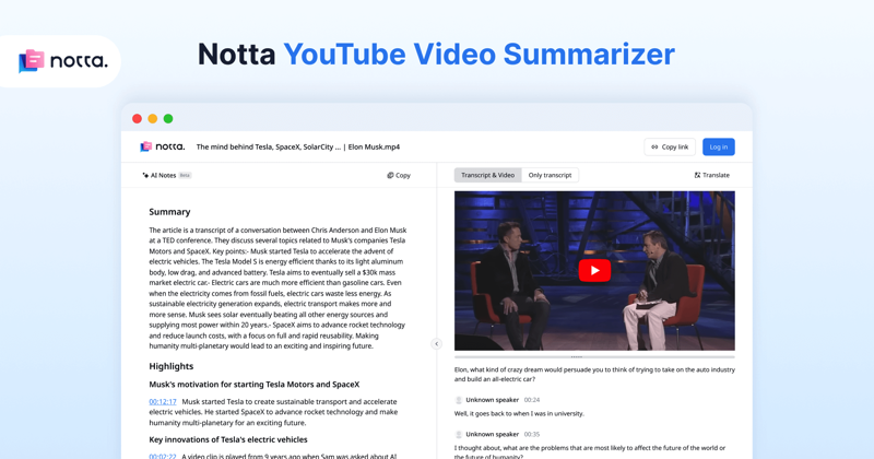 Notta YouTube Summarizer